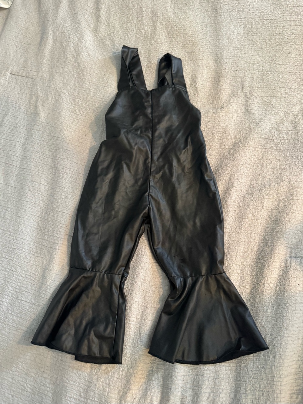 Kids Black Faux Leather Ruffle Hem One-Piece
